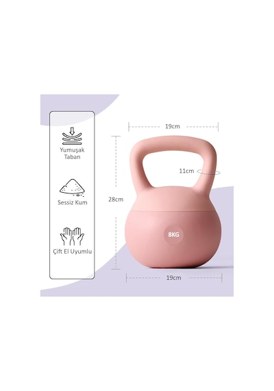 Valkyrie 8kg Soft Kettlebell Yumuşak Tabanlı Metal Kumlu Ses Yapmaz Darbeye Dayanıklı Çift El Ağırlık