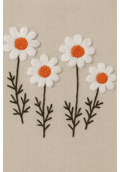 Papatya Desenli Nakışlı Keten Mutfak Önlüğü Yıkanabilir 1 Adet 50x70 Cm Standart Beden Bej