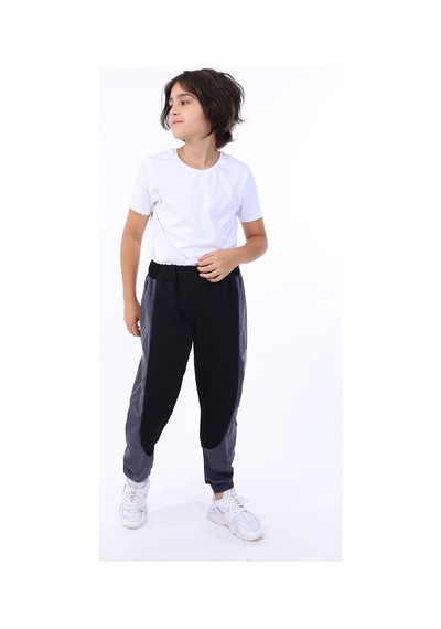 Toontoy Kids Toontoy Erkek Çocuk Baskılı Beli Paçası Lastikli Cepli Basic Jogger Eşofman Altı - Renk Bloklu & 2 İplik Füme