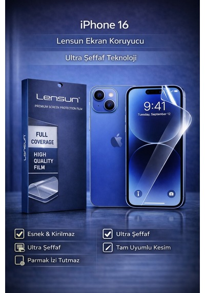 Lensun Apple iPhone Uyumlu  16 Ultra Şeffaf Esnek Ekran Koruyucu Film