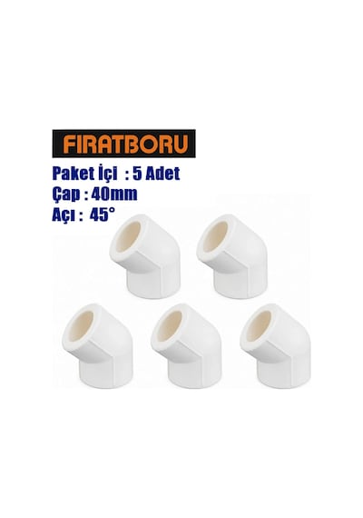 Fırat 40mm 45 Dirsek, Pprc 40 45 Dirsek, 5 Adet, 7b11001040