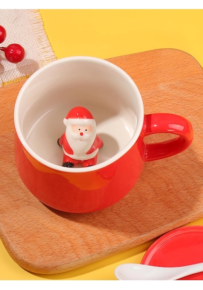 Mukko Home 3d Noel Baba Biblolu Kırmızı Porselen Kupa - 350ml Yılbaşı Temalı,kırmızı Beyaz - Çok Renkli