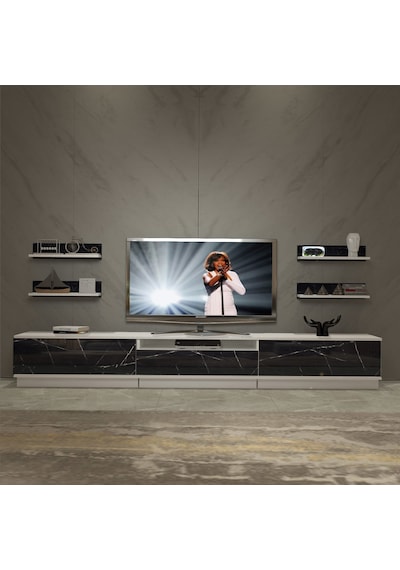 Decoraktiv Trendstyle 270rs Mdf Tv Ünitesi Tv Sehpası Beyaz - Siyah Mermer