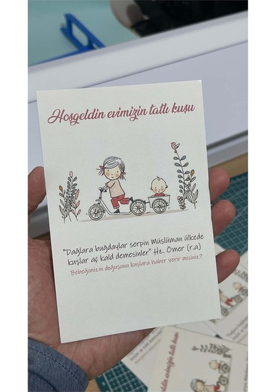 Hoşgeldin Evimizin Tatlı Kuşu Yazılı Yenidoğan Kartı 9x15 Cm 49 Adet