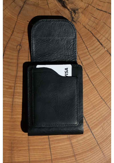 Lenax Leather Mono Klips Hakiki Deri Erkek Cüzdan Nakit Para Klipsli, Mıknatıslı Kapak, Bozuk Para Cepli Siyah