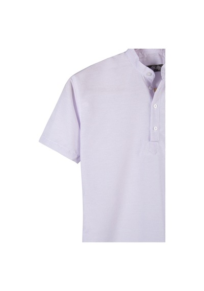 Erkek Lila Hakim Yaka Yarım Patlı Ekoseli Kısa Kollu Slim Fit Gömlek Lila