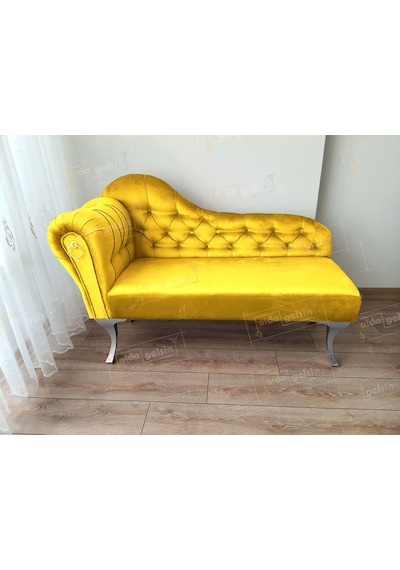 Dekoratif Bihter Koltuk Josefin Puf 130 Cm Gümüş Ayak Sarı