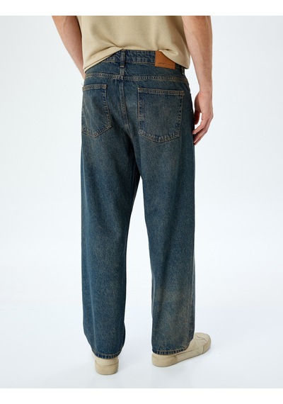 Koton Normal Bel Pamuklu Bol Baggy Jean Pantolon Petrol 5sam40038nd Petrol