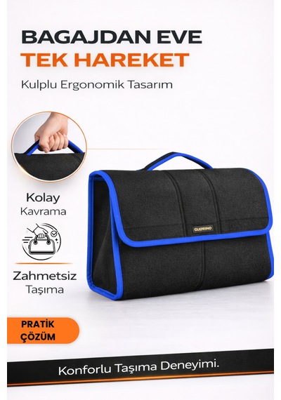 Oto Bagaj Organizer Bagaj Çantası L Boy Kaymaz Cırt Bantlı Velur Kompakt Düzenleyici - Vlx2