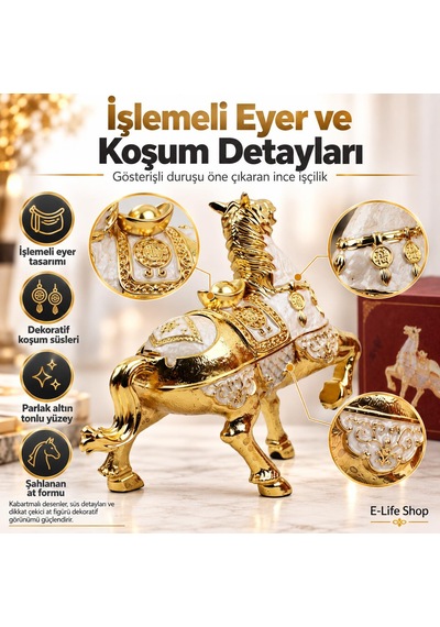 Lüks Alaşım Metal At Figürlü Kapaklı Dekoratif Küllük Ve Takı Saklama Kutusu Metal Biblo 25 X 20 Cm