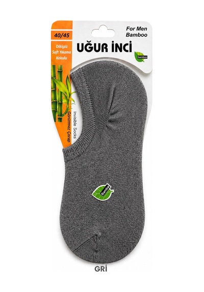 Uğur İnci Erkek Bambu Babet Çorap Dikişsiz Yumuşak 3'lü Paket Gri