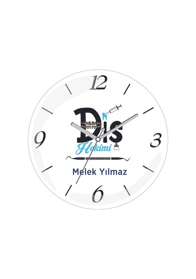 Kişiye Özel Diş Hekimi Ağrı Çap 30 Bombeli Gerçek Cam Duvar Saati Siyah