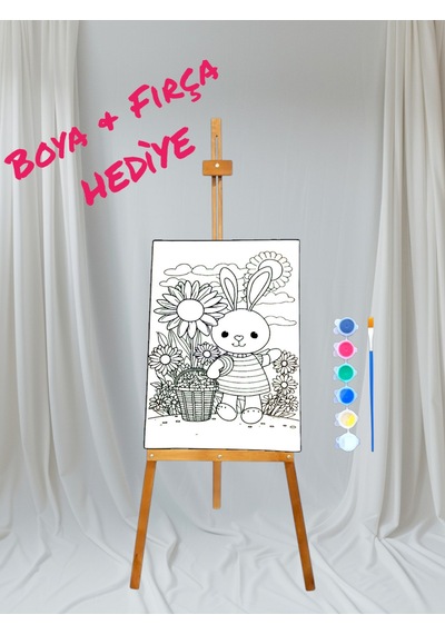 Sayılarla Tavşan Boyama 20x20 Tuval Boya Seti Çocuk Hobi