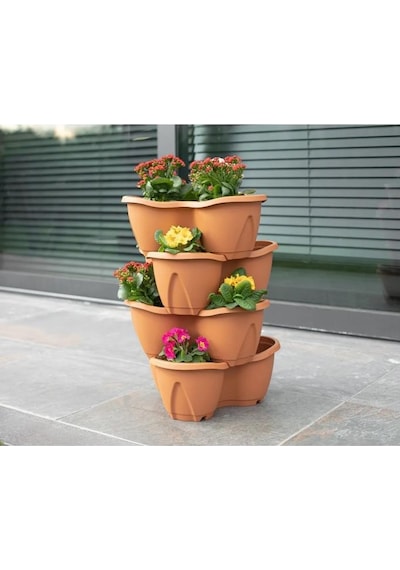 Omnipazar So-pks3 Pamukkale Dekoratif Saksı Çilek Saksı 4'lü Set 12.5 Litre Kiremit No 3