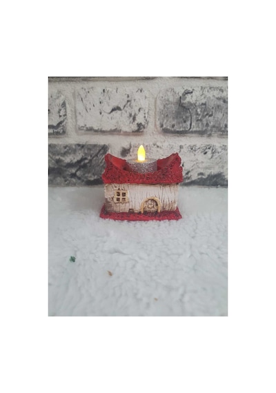 El Yapımı Ev Modeli Mumluk.dekoratif Ev Modeli Kırmızı Çatılı Mumluk. Kırmızı