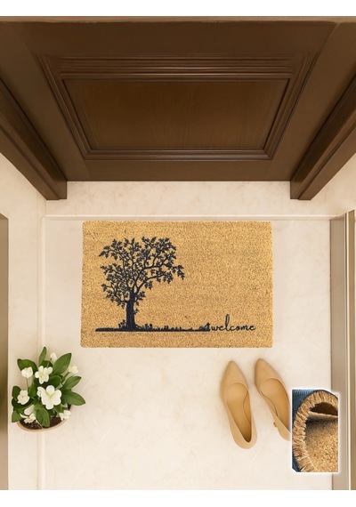 Quercia 40x60 Cm, Meşe Yaprağı Desenli Kapı Önü Koko Paspası Doğa Temalı, Kaymaz Taban Açık Kahverengi