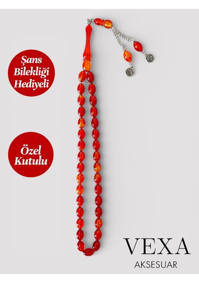 Toz Kehribar Görünümlü Özel Kutulu Hediyelik Tesbih - Hediyeli Ürün Turuncu