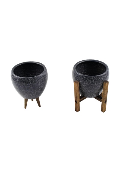 Bitki Tasarımı Ev Dekorasyon Gri Granit Toprak Saksı Saksılık Salon Çiçeklik İkili Set 3 Ayaklı- 4 Ayaklı- 15 Cm Belirtilmemis