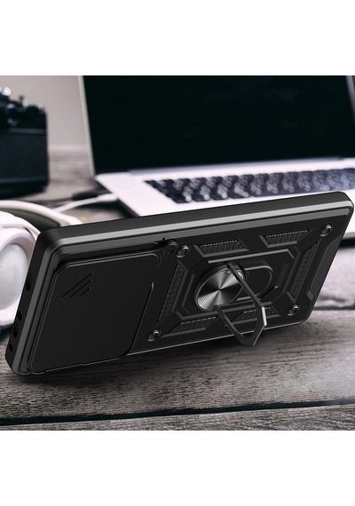 Xiaomi 14t Kılıf Sürgülü Kamera Koruyucu Manyetik Standlı Tank Koruma Celikaksesuar Siyah