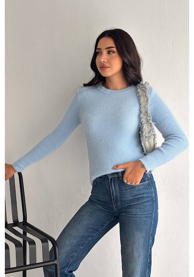 Noa & Noa Kadın Fit Kesim Uzun Kollu Triko Kazak Soft Edge Mavi