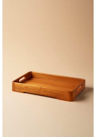 Akasya Ahşap Servis Tepsisi Küçük Boy 33x22x4,7 Cm Doğal Ahşap Sunum Tepsisi Kahverengi