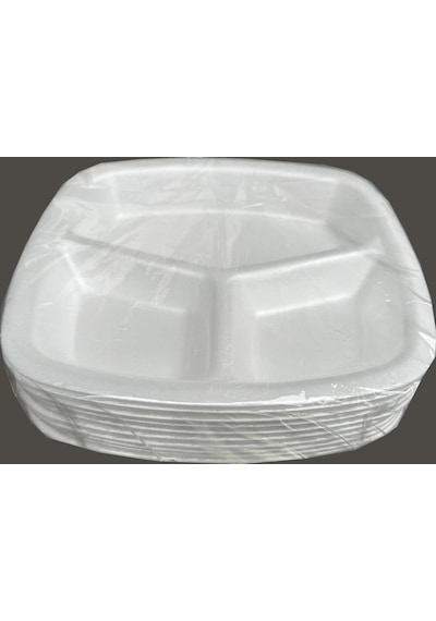 Dağyüce Tek Kullanımlık Köpük 3 Bölmeli Tabldot Köpük Tabak - 23.5x25 Cm. - 10 Adetlik 5 Paket