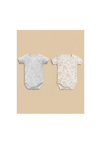 Minory Baby - 2'li Kısa Kol Bebek Body Seti Kuzu & Bulut Motifli Çok Renkli Çok Renkli