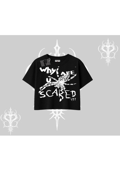 Startmore Startmore Beyaz Crop Tişört Why Are U Scared Siyah