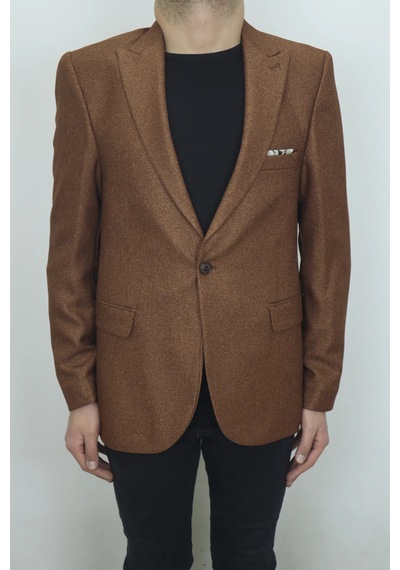 Dmctekstil Duayen Erkek İtalyan Kesim Dar Kalıp Tek Düğme Yazlık Blazer Ceket Taba