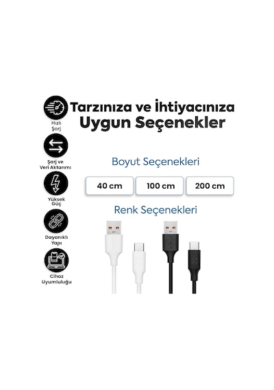 Usb To Type-c İle Uyumlu İphone Ve Samsung İle Uyumlu Hızlı Şarj Ve Data Kablosu 40 Cm Beyaz Standart