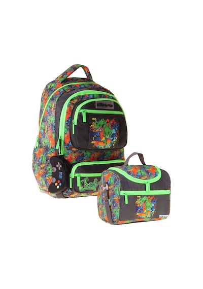 Kaukko Kids Street Erkek Çocuk Siyah - Yeşil İlkokul Sırt Çantası Ve Beslenme Çanta Seti - Setkk-l5414b Çok Renkli
