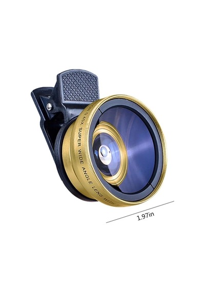 2'si 1 Arada Klipsli Telefon Kamera Lensi 0.45x Ultra Geniş Açı 10x Makro 37mm Evrensel 49mm Uv Port Gold