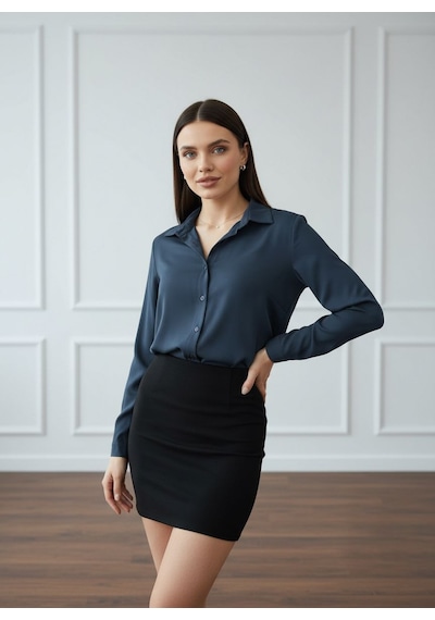 Pera Moda Saten Yüzeyli Fitted Gömlek Füme