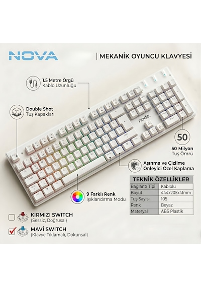 Mekanik Rgb Gaming Klavye Full Size Mekanik Klavye 104 Tuş Türkçe Q Oyuncu Klavyesi Kablolu Rgb Aydınlatmalı