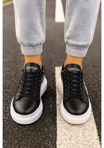 Günlük Unisex Spor Ayakkabı Vegan Deri Bağcıklı Hafif Kalın Yüksek Taban Yürüyüş Sneaker 999 Siyah Beyaz Günlük Unisex Spor Ayakkabı Vegan Deri Bağcıklı Hafif Kalın Yüksek Taban Yürüyüş Sneaker 999 Siyah Beyaz