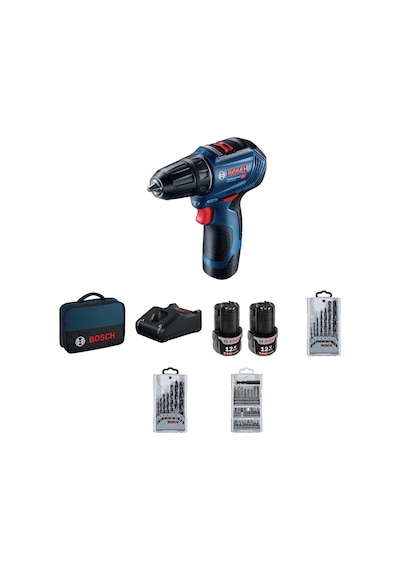 Bosch Professional 06019G9001 GSR 12V-30 2x2Ah Çift Akülü Vidalama Makinesi 39 Parça Set