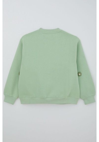 Locoloco Kız Çocuk Sweatshirt Çiçek Motifli 9-14 Yaş, Su Yeşili Su Yeşili