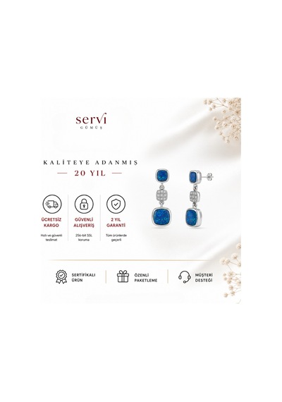 Servi 925 Ayar Gümüş Marin Opal Sallantılı Küpe-322