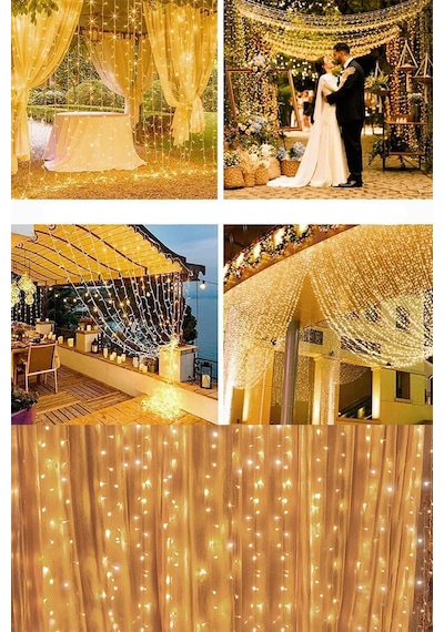 2x2 Metre 144 Ledli 10 Saçaklı Perde Led Işıklar Animasyonlu Kumandalı Fişli - Günışığı Gün Işığı