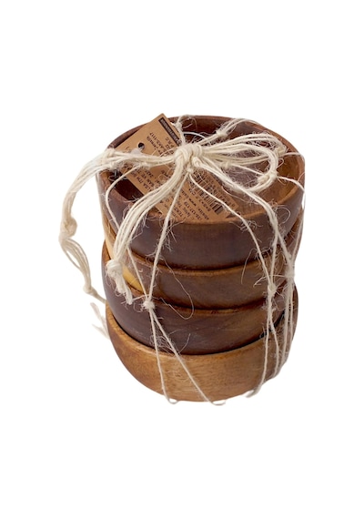 Deconox 4'lü Yuvarlak Akasya Çerezlik, Sunum Kasesi, Zeytinlik, Kahvaltı Sunumluk 8 Cm - 4 Cm Diğer