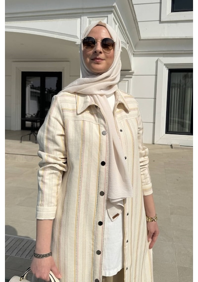 Rabia Şamlı Lina Çizgili Keten Kap Çok Renkli