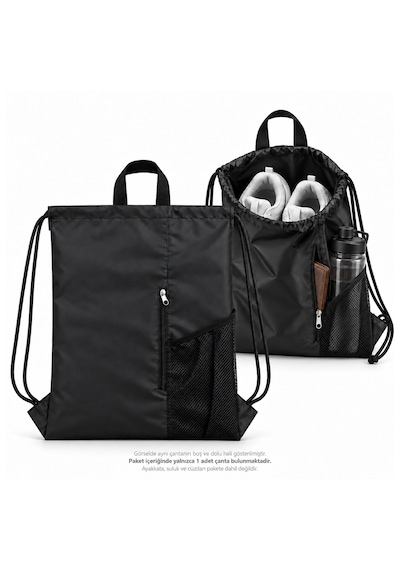 Microcase Su Geçirmez Büzgülü Çok Amaçlı Fileli Ve Fermuarlı Suluk Bölmeli Spor Okul Ve Gezi Çantası 45 X 35 Cm Siyah Al7006