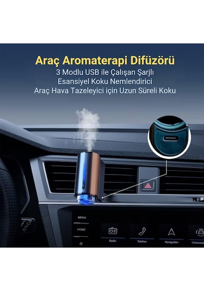 Coofbe 200mah Şarjlı Zaman Ayarlı Otomatik 3 Kokulu Aroma Difüzörü Araç Kokusu Oda Kokusu Sensörlü Led Işıklı
