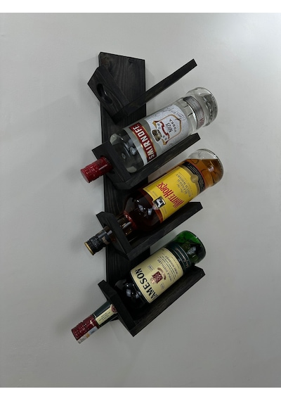 Doğal Ahşap Şaraplık, Şarap Rafı, 4'lü Ahşap Şaraplık, Siyah