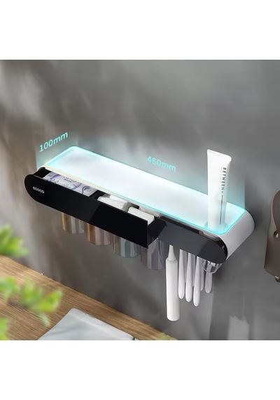 Ecoco Yapışkanlı Manyetik 3'lü Bardak Tutuculu Diş Macun Sıkacağı Siyah
