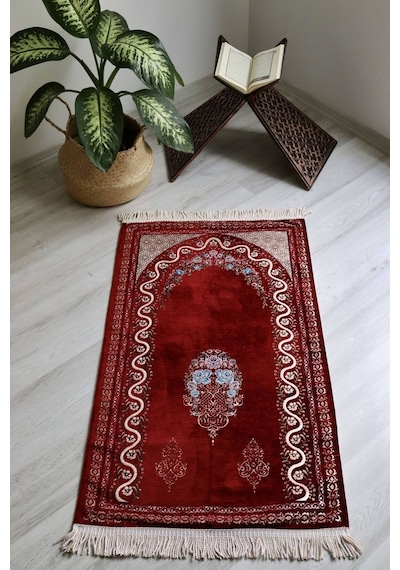 Çeyizlik Astarlı Lüks Seccade Hediyelik S1019 Siyah Kırmızı