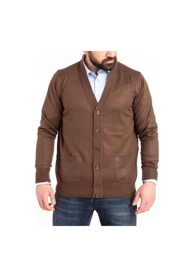 Nacar Store Erkek Düğmeli Ince Yün Triko Örme Baba Hırka Kahverengi