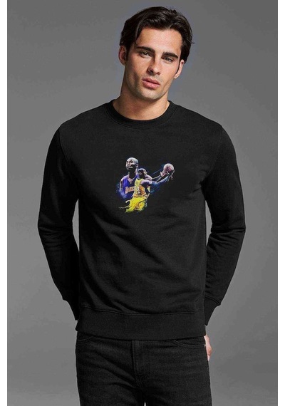 Kobe Bryant Simple Baskılı Siyah Erkek Örme Sweatshirt