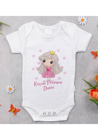 Bitmeyenkartus Bk Kids Isimli Küçük Prenses Tasarımlı Bebek Body Zıbın - Model 1 Beyaz