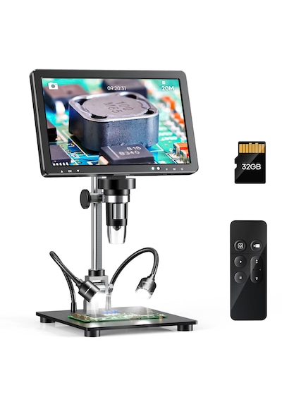 10.1'' Dm12 Hdmı Dijital Mikroskop 2000x Büyütme 20mp Kamera 10 Led Işık 32 Gb Uzaktan Kumanda